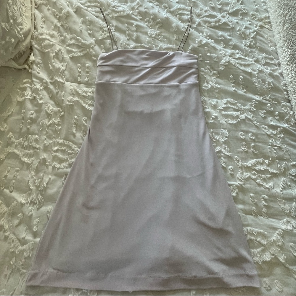 lavender open back mini dress